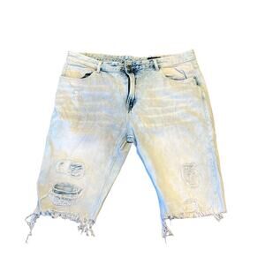 Smoke Rise Men's Distressed Slim Fit Jean Shorts Light Wash Size 40